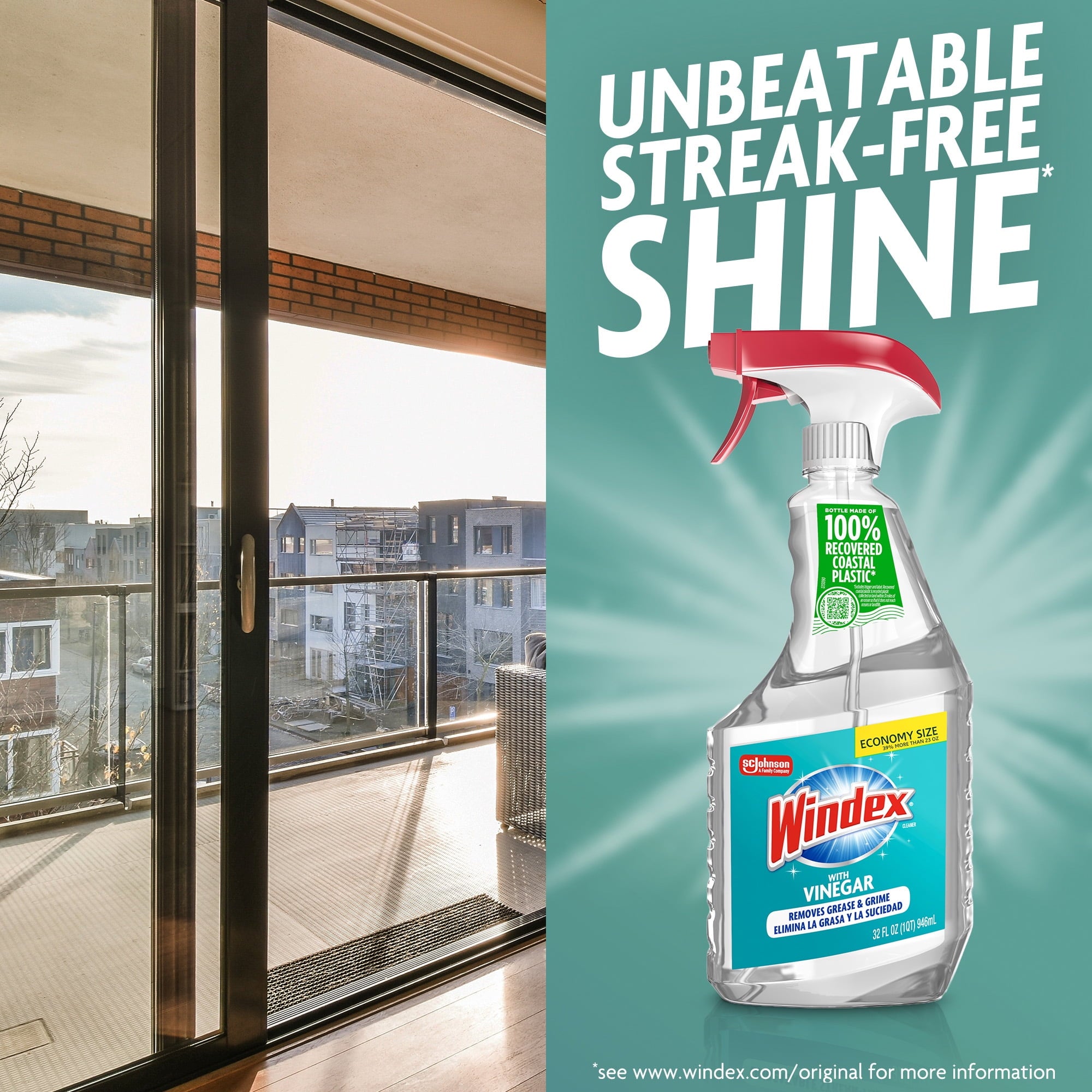 Windex with Vinegar Glass - Window, Mirror, and Glass Stove Top Cleaner, Spray Bottle, 32 fl oz