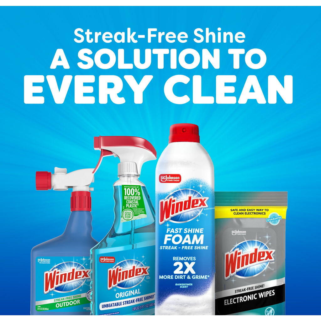 Windex Fast Shine Foam Glass - Window, and Mirror All-Purpose Cleaner, No-Drip Aerosol Cleaning Spray, 19 oz
