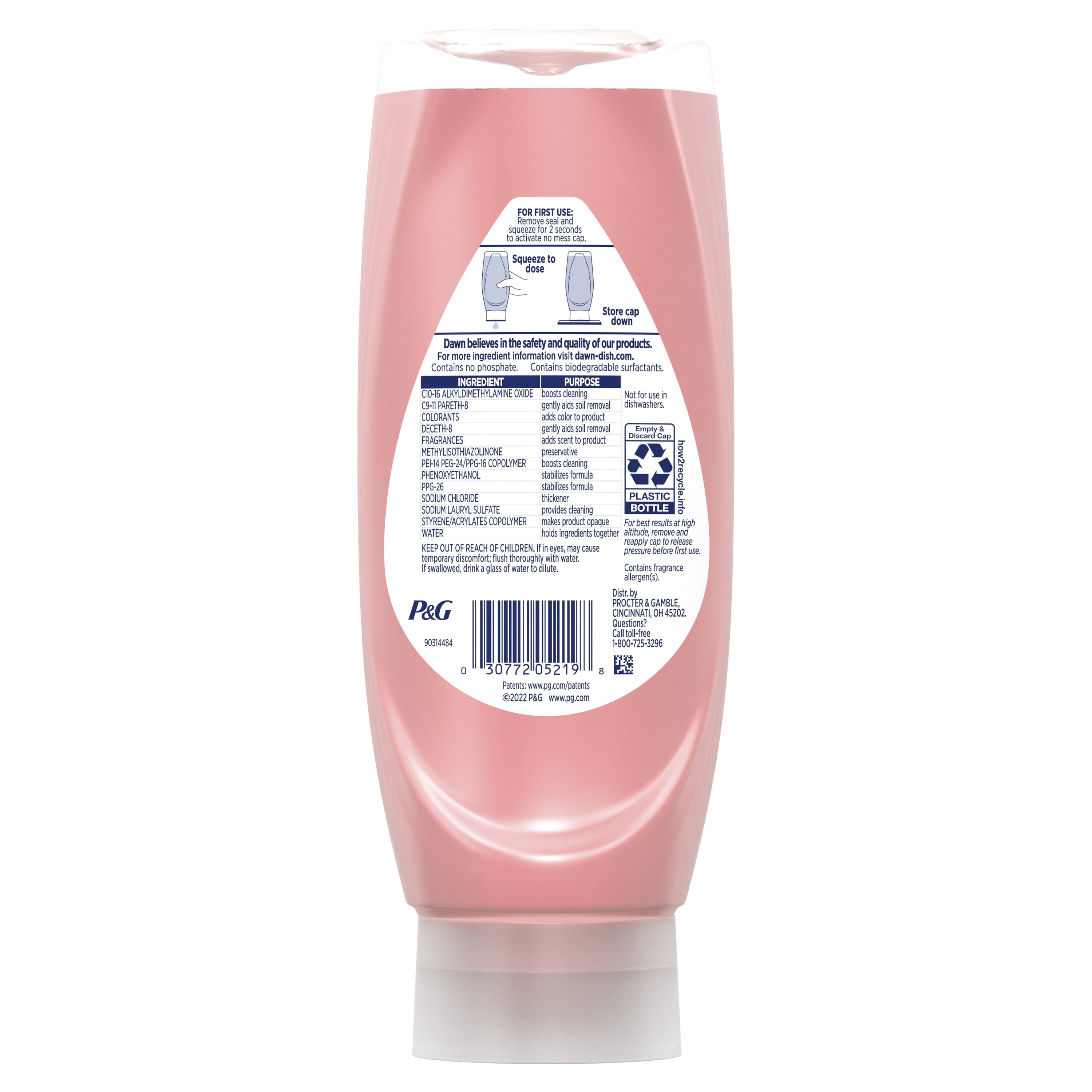 Dawn EZ-Squeeze Dishwashing Liquid Dish Soap - Pomegranate & Rose Water Scent, 18 fl oz