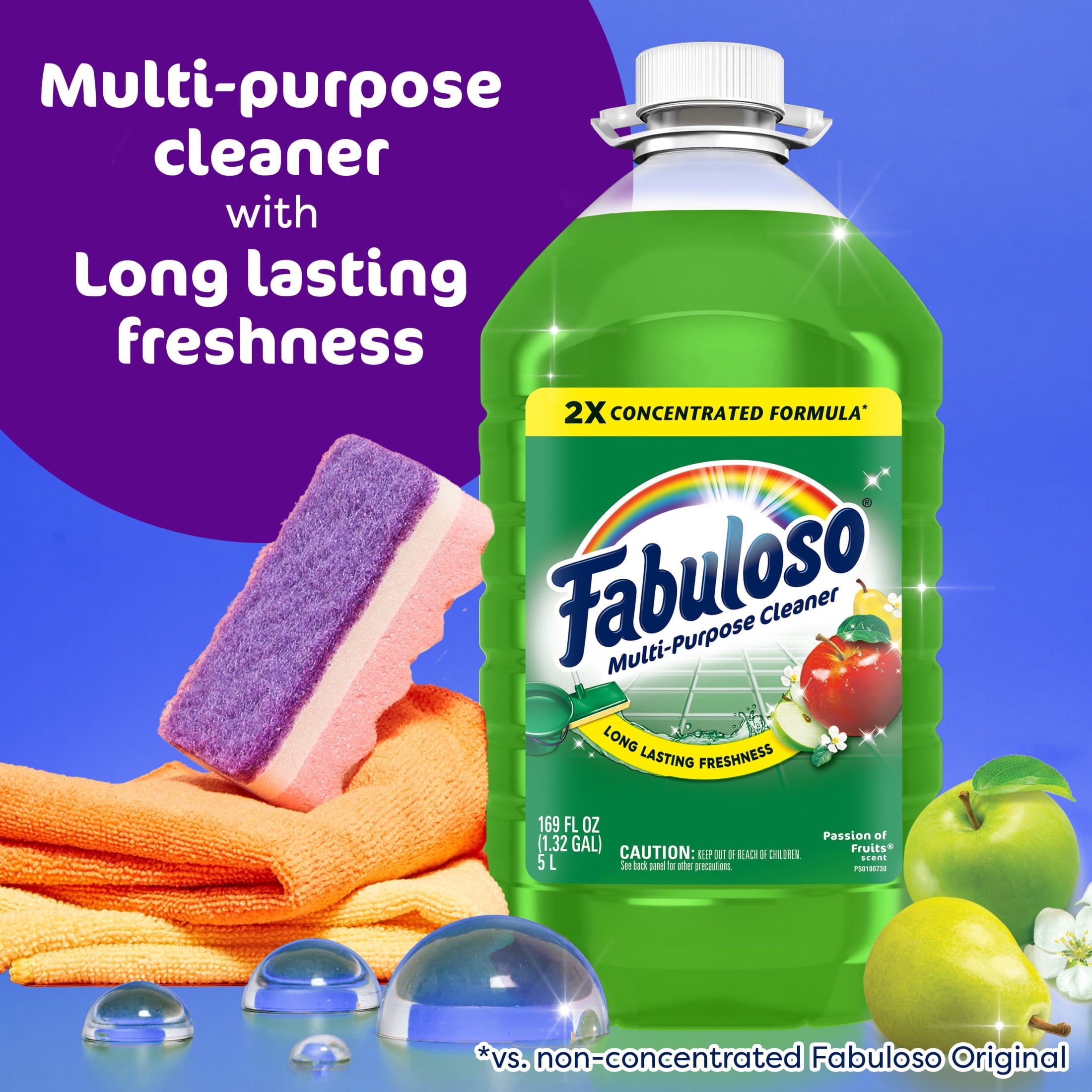Fabuloso 2X Multi-Purpose Cleaner - No Rinse Floor Cleaner, Passion of Fruits Scent, 169 fl oz