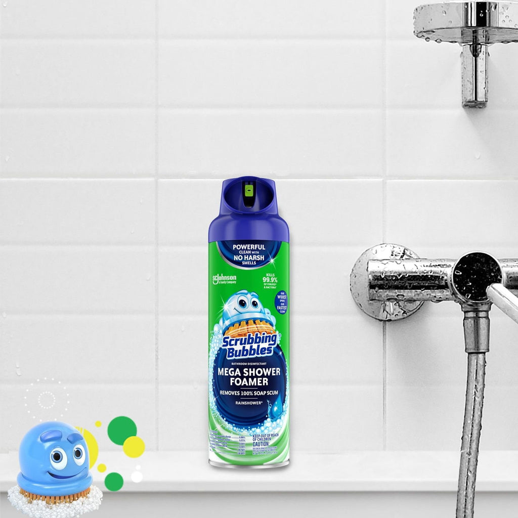 Scrubbing Bubbles Mega Shower Aerosol - Disinfectant Spray, Rainshower Scent, 20 oz., 3 Count.