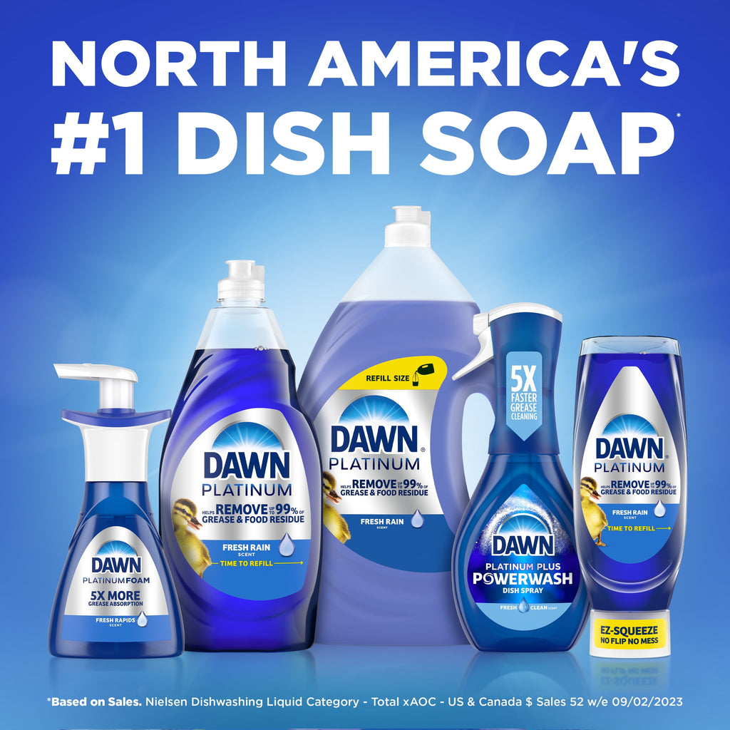 Dawn Platinum Liquid Dish Soap - Dishwashing Liquid, Grease Removal, Fresh Rain, 26.8oz