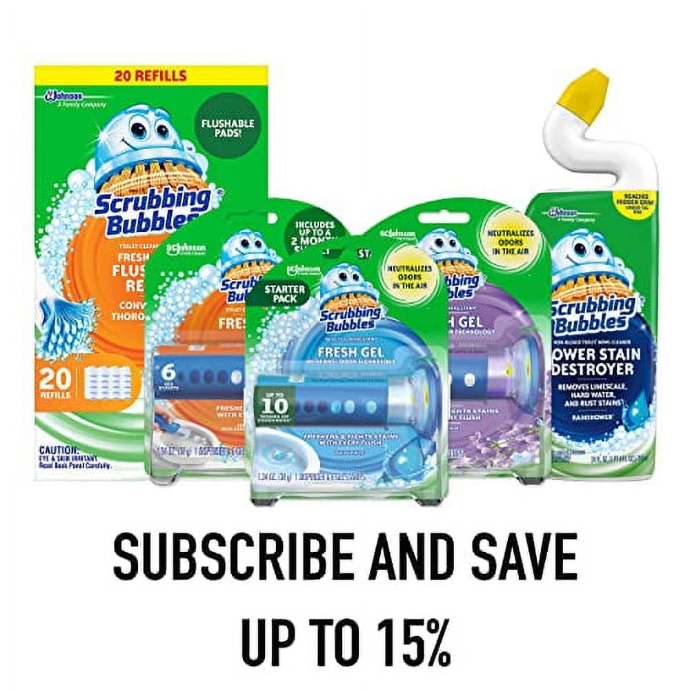 Scrubbing Bubbles Fresh Brush Toilet Bowl Cleaning System Starter Kit - Stain Removing, Citrus Action Scent, Includes: Wand + 4 Refills + 1 Stand