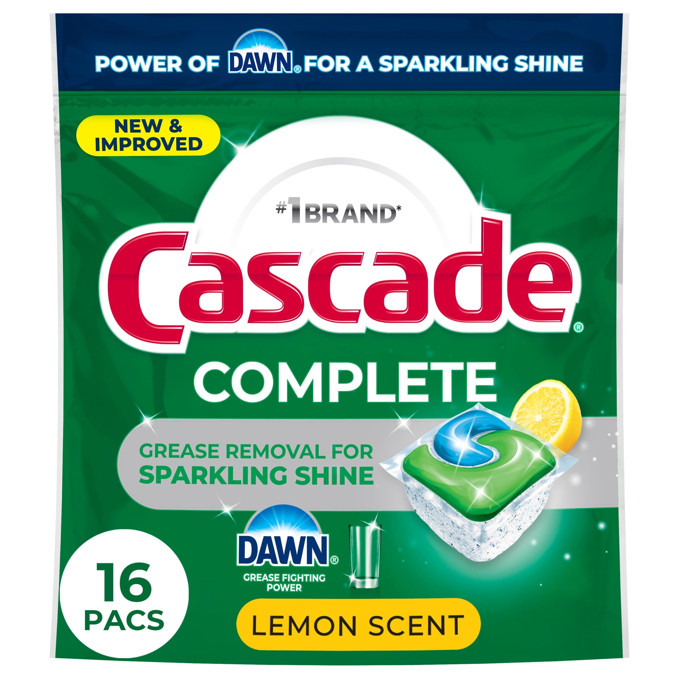 Cascade Complete Action Pacs - Dishwasher Detergent, Lemon, 16 Count