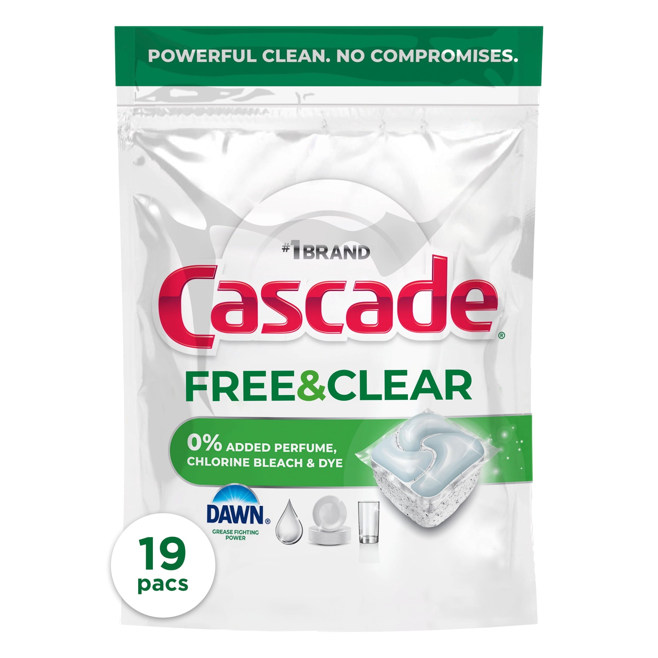 Cascade Free & Clear Dishwasher Pods - Dish Detergent Soap, Unscented, 19 Count