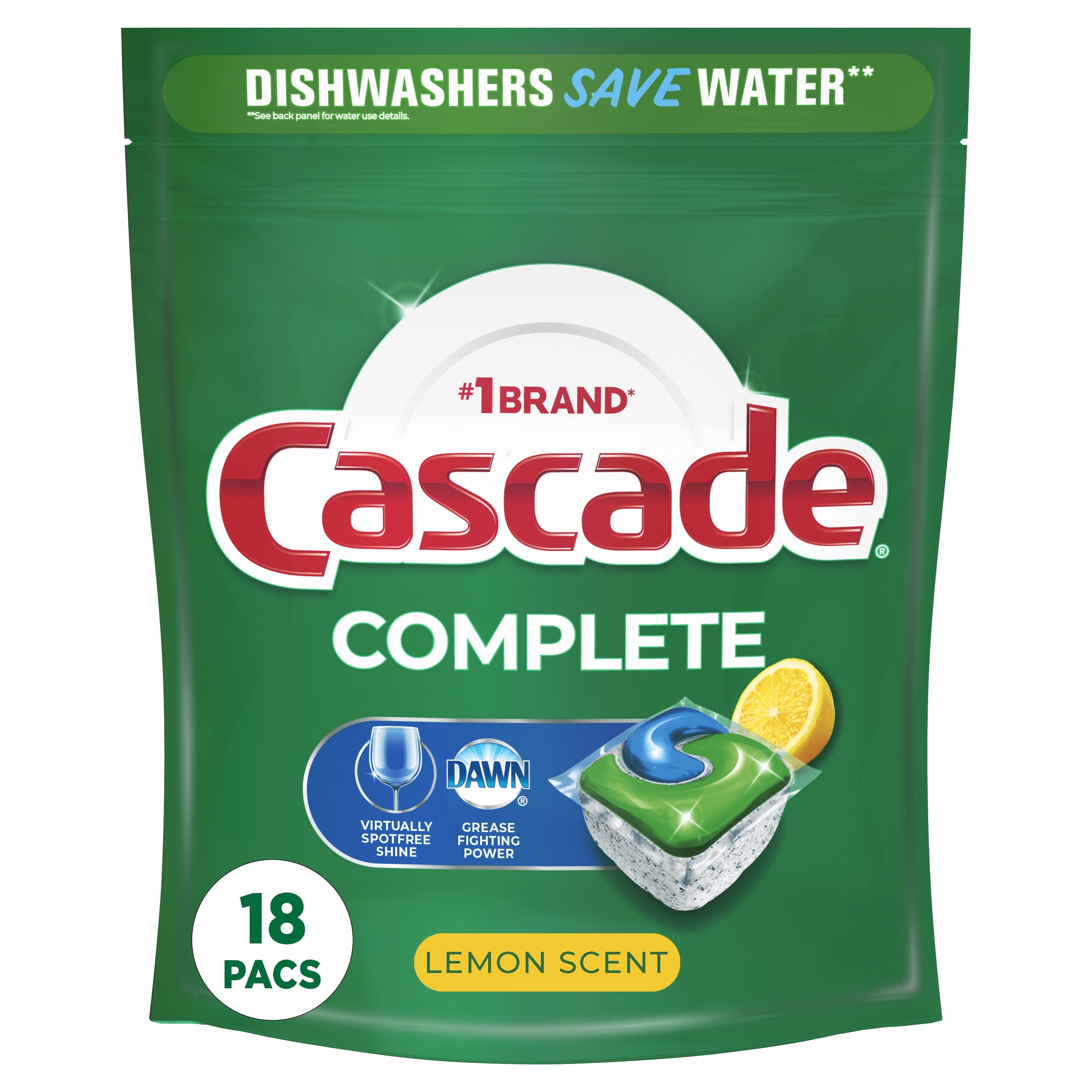 Cascade Complete ActionPacs Dishwasher Detergent - Lemon Scent, 18 Count