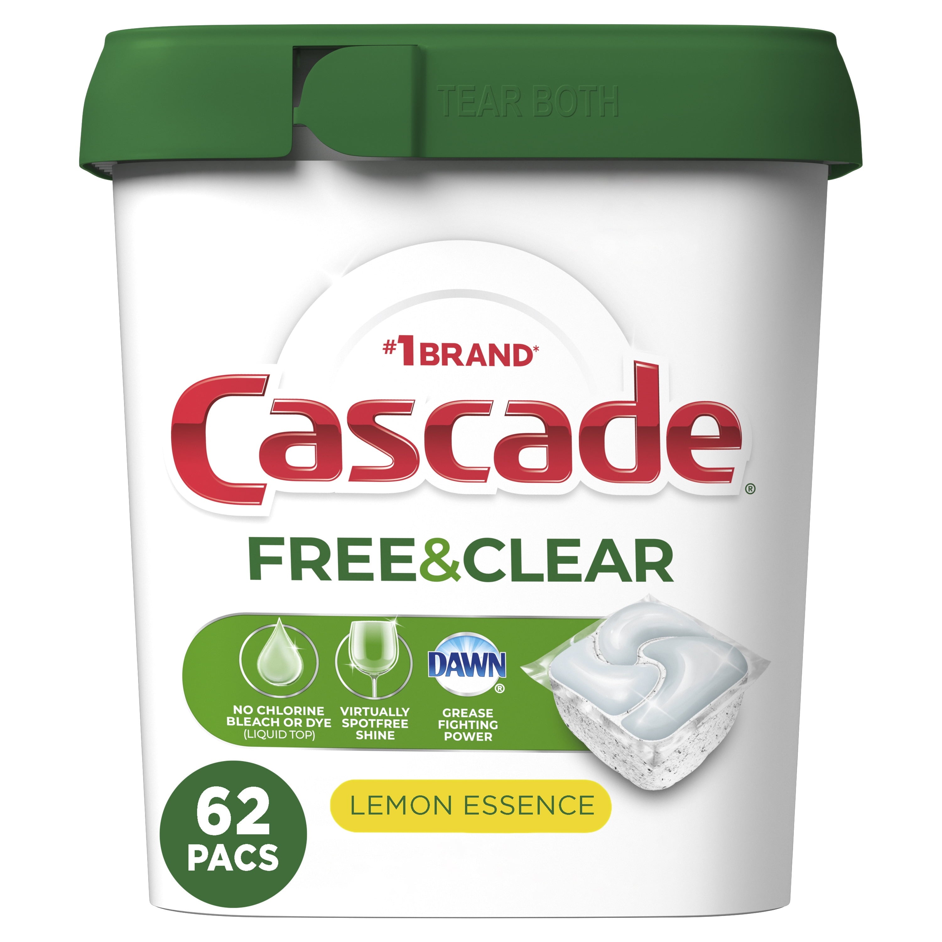 Cascade Free & Clear Action Pacs - Dishwasher Detergent, Lemon Essence, 62 Count