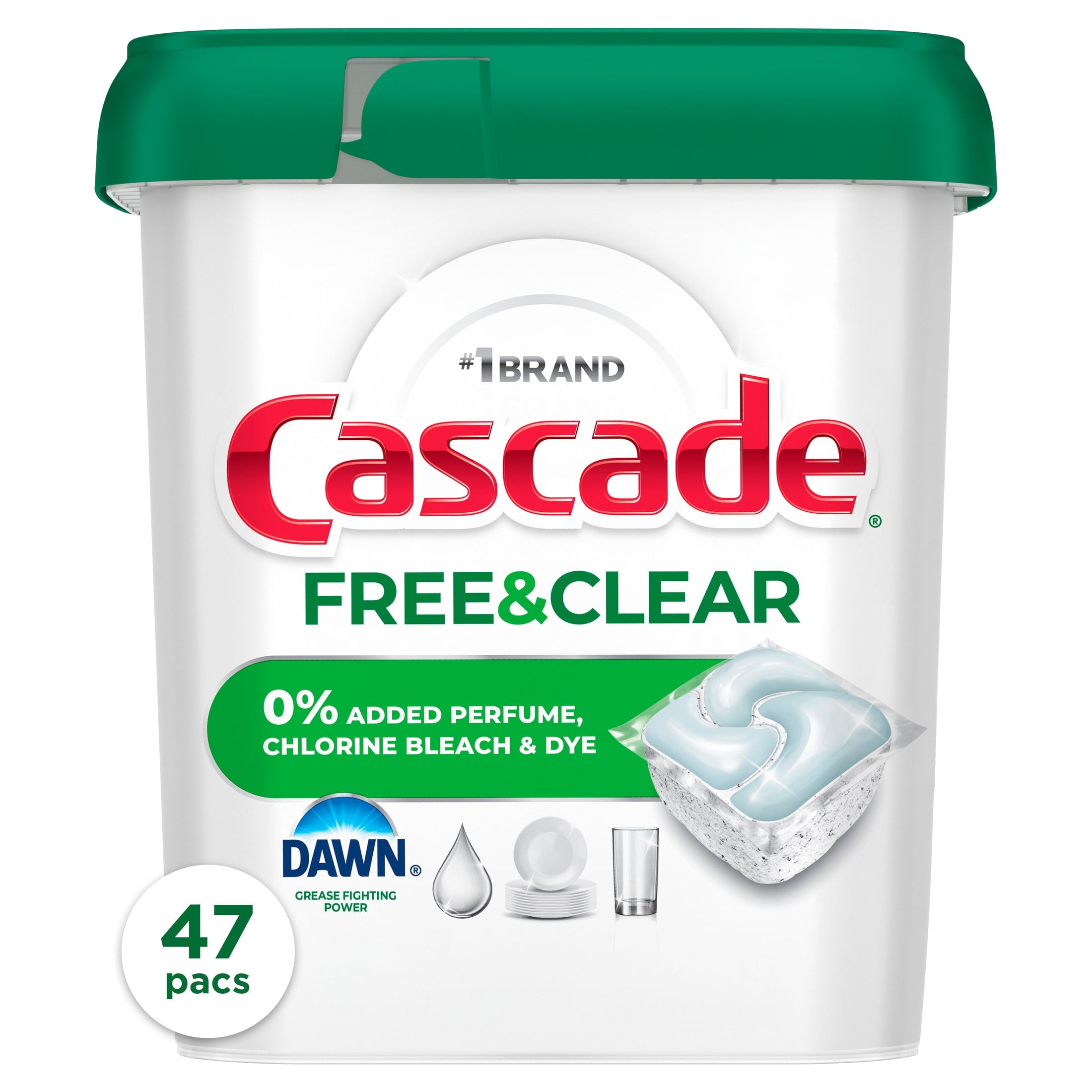 Cascade Free & Clear Dishwasher Pods - Dish Detergent Soap, Unscented, 47 Count
