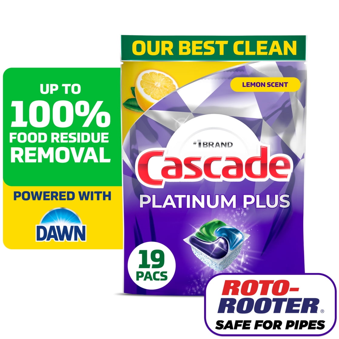 Cascade Platinum Plus Dishwasher Pods - Lemon, 19 Count