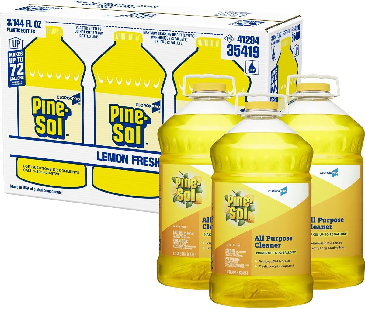 Clorox 35419 Pine-Sol Lemon Fresh All-Purpose Cleaner Bottle - 144-Ounce (3-Pack)