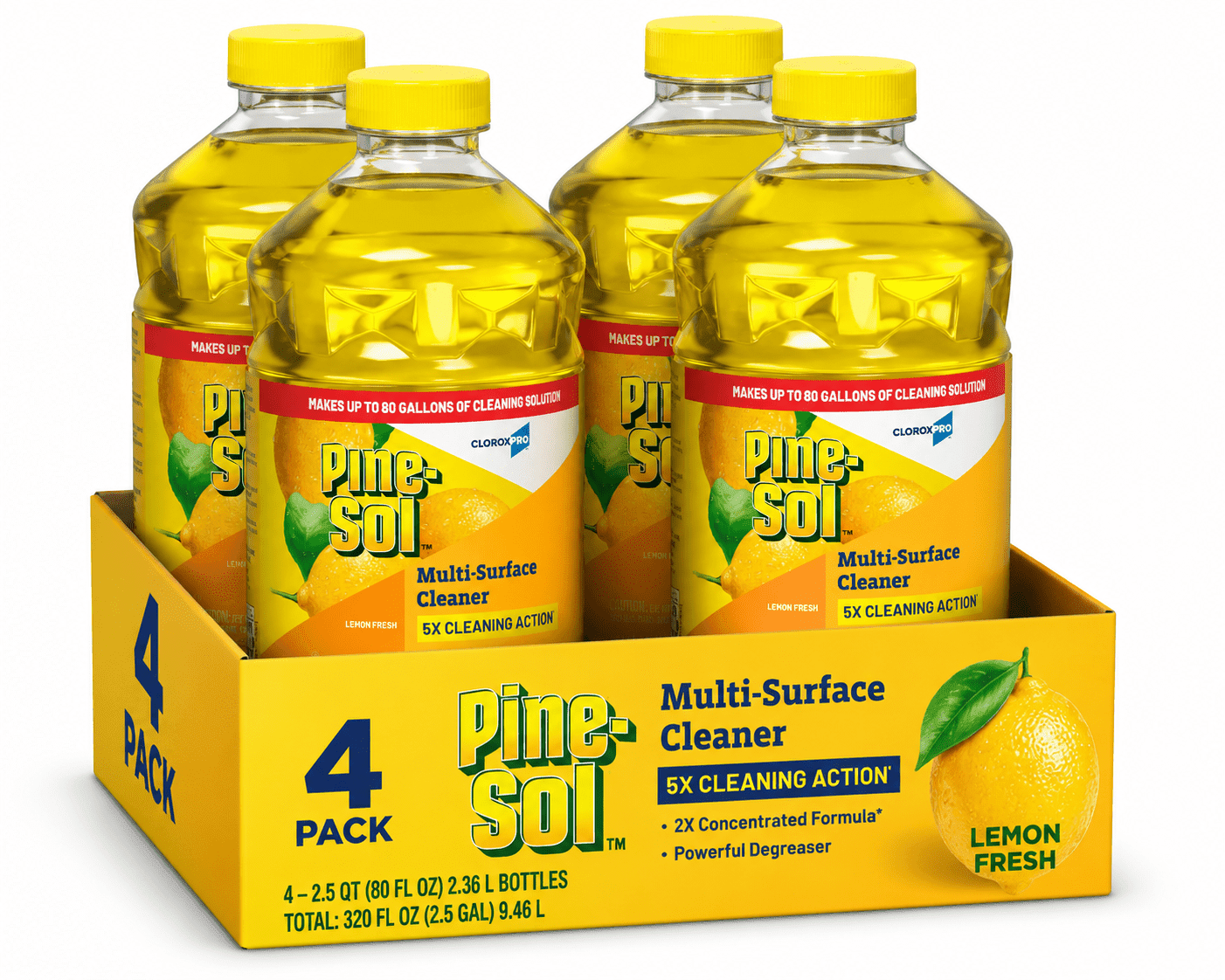 Pine-Sol Multi-Surface Cleaner - Lemon Fresh, 80 fl oz Bottles (Pack of 4), Concentrated All-Purpose Cleaner & Degreaser