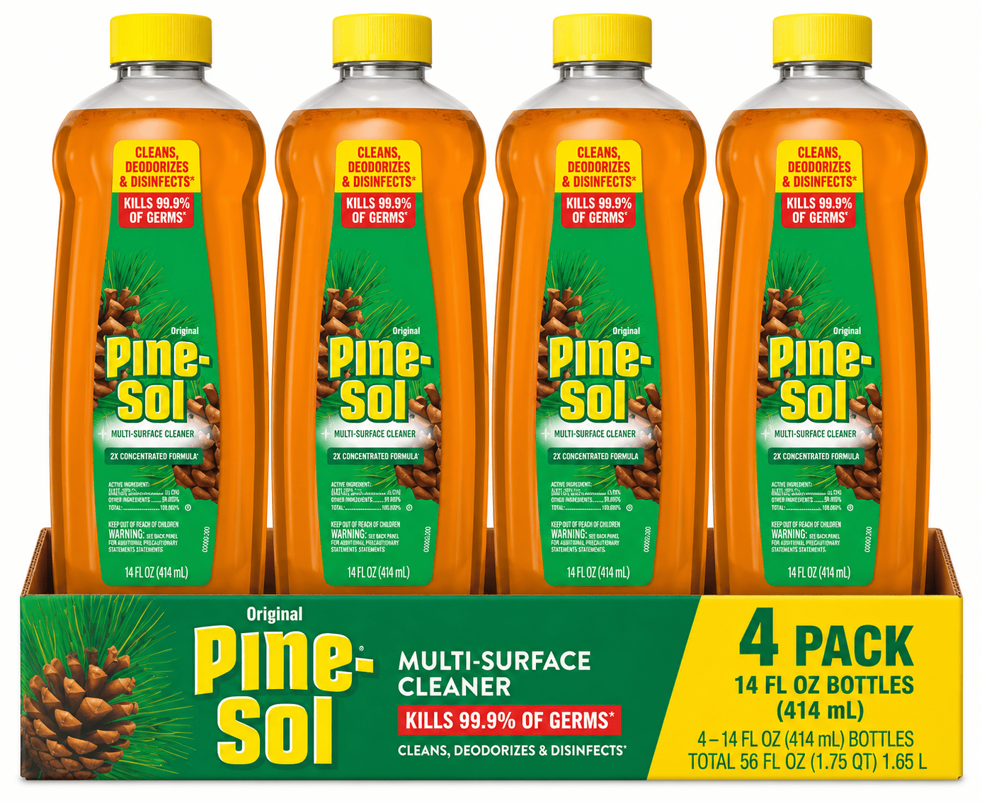 Pine-Sol Original Multi-Surface Cleaner - 2X Concentrated Formula, Original Pine Scent, 14 fl oz Bottles, Pack of 4