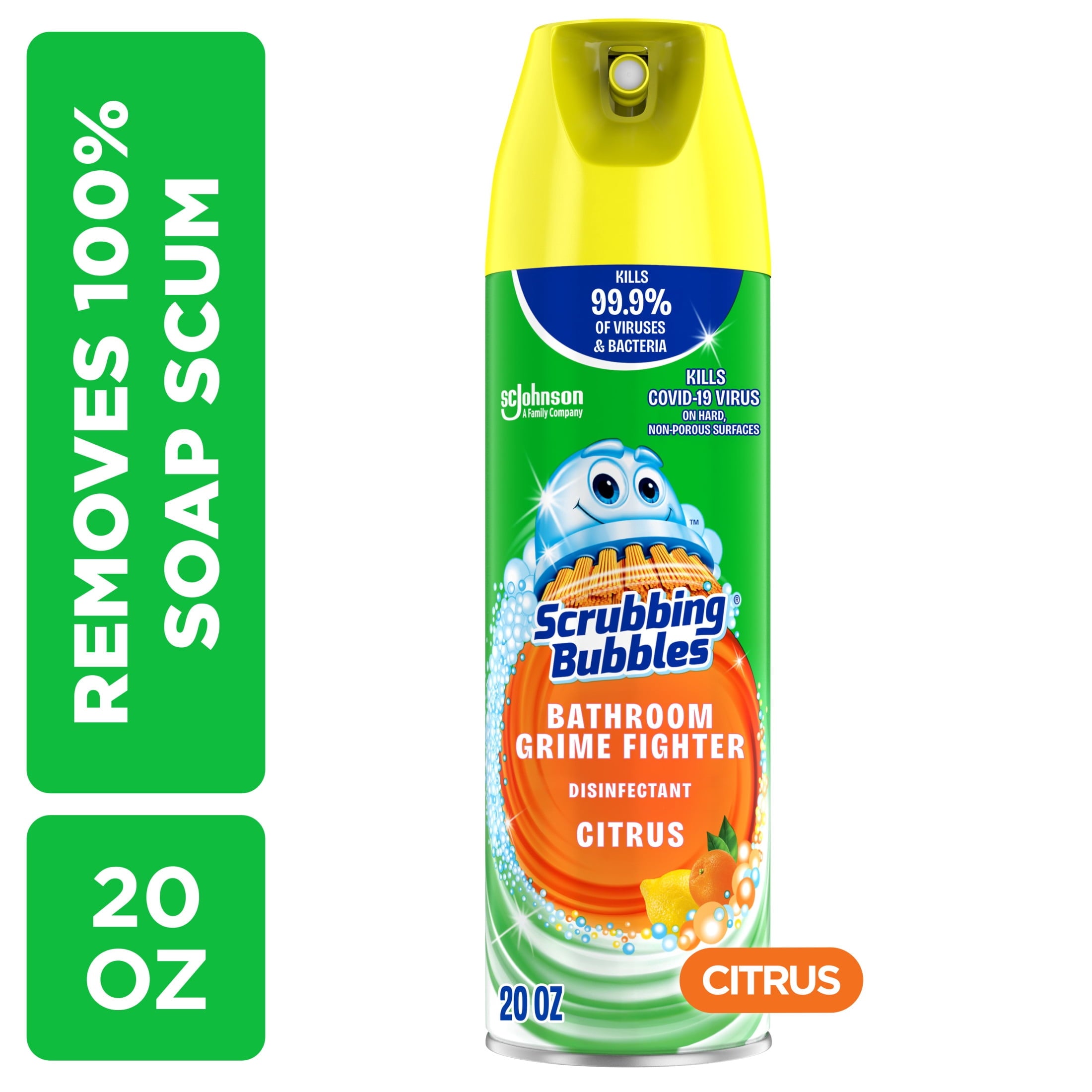 Scrubbing Bubbles Disinfectant Bathroom Shower & Tub Cleaner Grime Fighter Aerosol Spray - Citrus, 20 oz