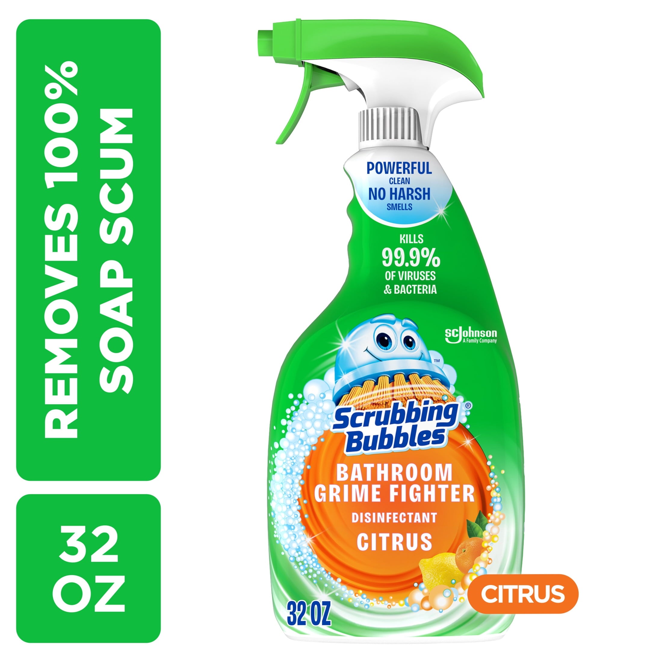 Scrubbing Bubbles Disinfectant Bathroom Shower & Tub Cleaner Grime Fighter Spray - Citrus, 32 oz