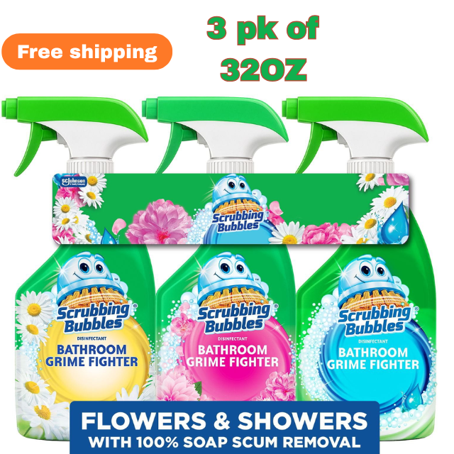 Scrubbing Bubbles Flowers & Showers - Bathroom Grime Fighter Spray, Rainshower, Petal Paradise, and Floral Fusion, 32 oz., 3 pk.