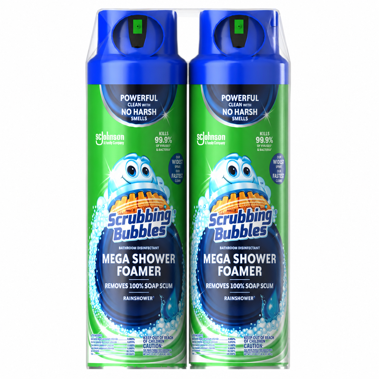 Scrubbing Bubbles Mega Shower Aerosol - Disinfectant Spray, Rainshower Scent, 20 oz, Pack Of 2.