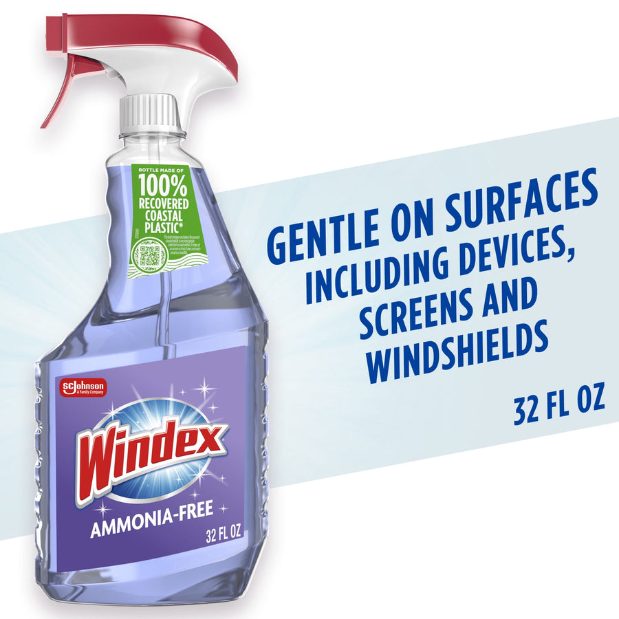 Windex Ammonia-Free Glass - Window, Mirror, and Windshield Cleaner, Crystal Rain Scent, Spray Bottle, 32 fl oz