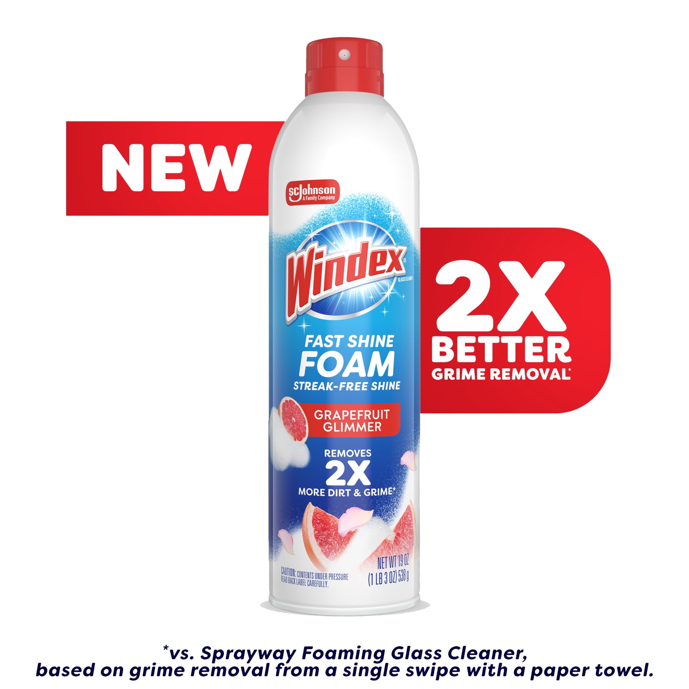 Windex Fast Shine Foam Glass - Window, and Mirror All-Purpose Cleaner, No-Drip Aerosol Cleaning Spray, Grapefruit, 19 oz