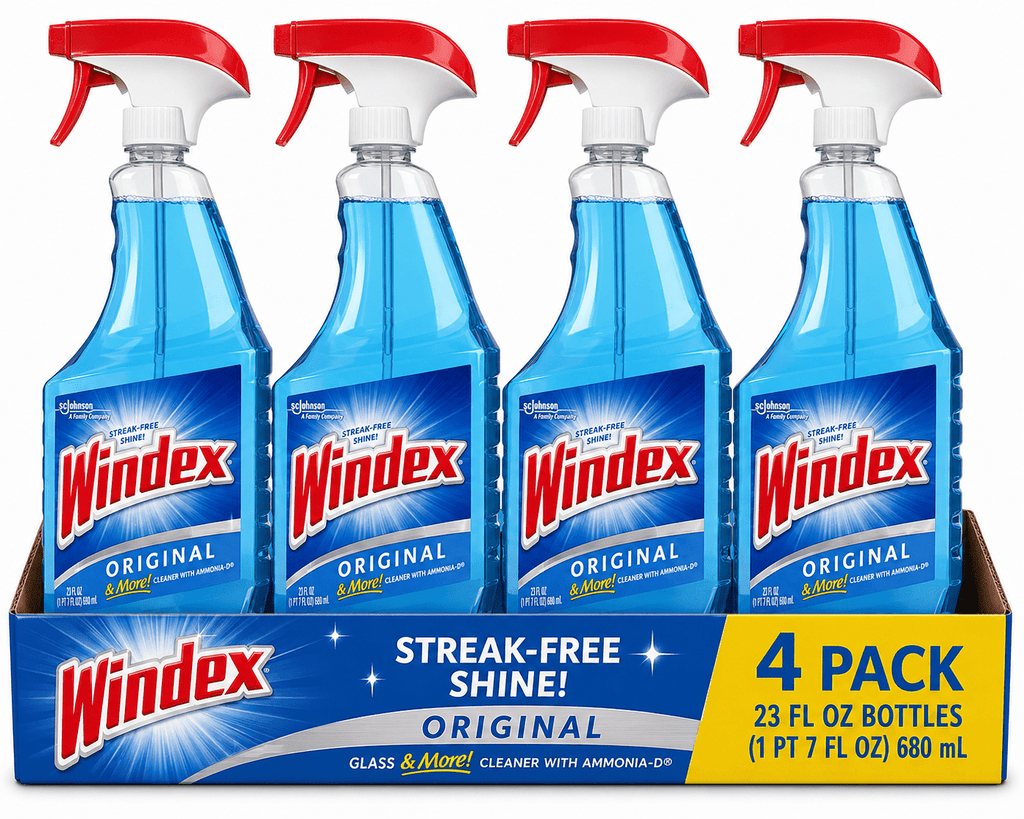 Windex Original Glass & More Cleaner with Ammonia-D - 23 fl oz (Pack of 4) – Streak-Free Glass & Multi-Surface Cleaner Spray