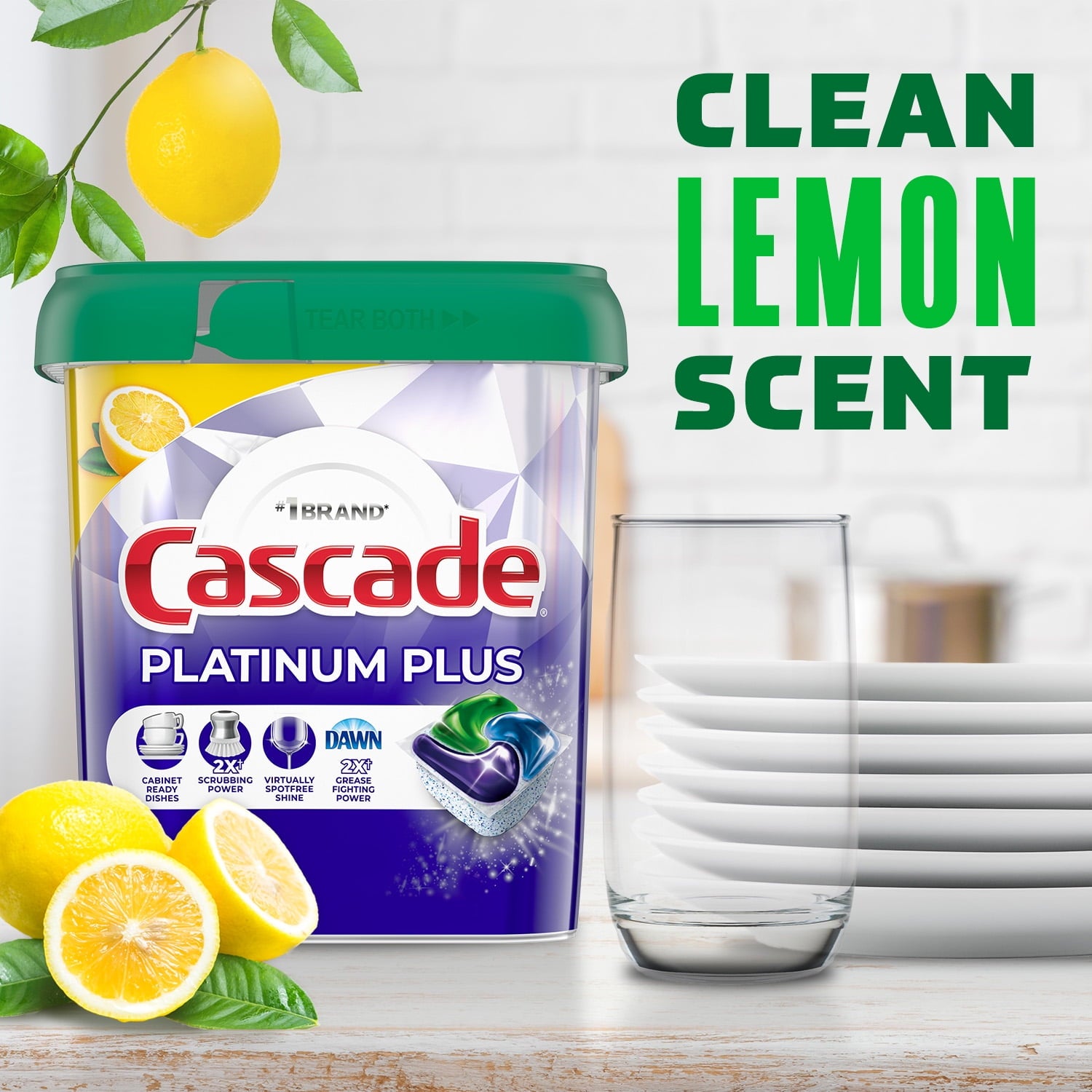 Cascade Platinum Plus Dishwasher Pods - Dish Detergent ActionPacs, Clean Lemon, 21 Count