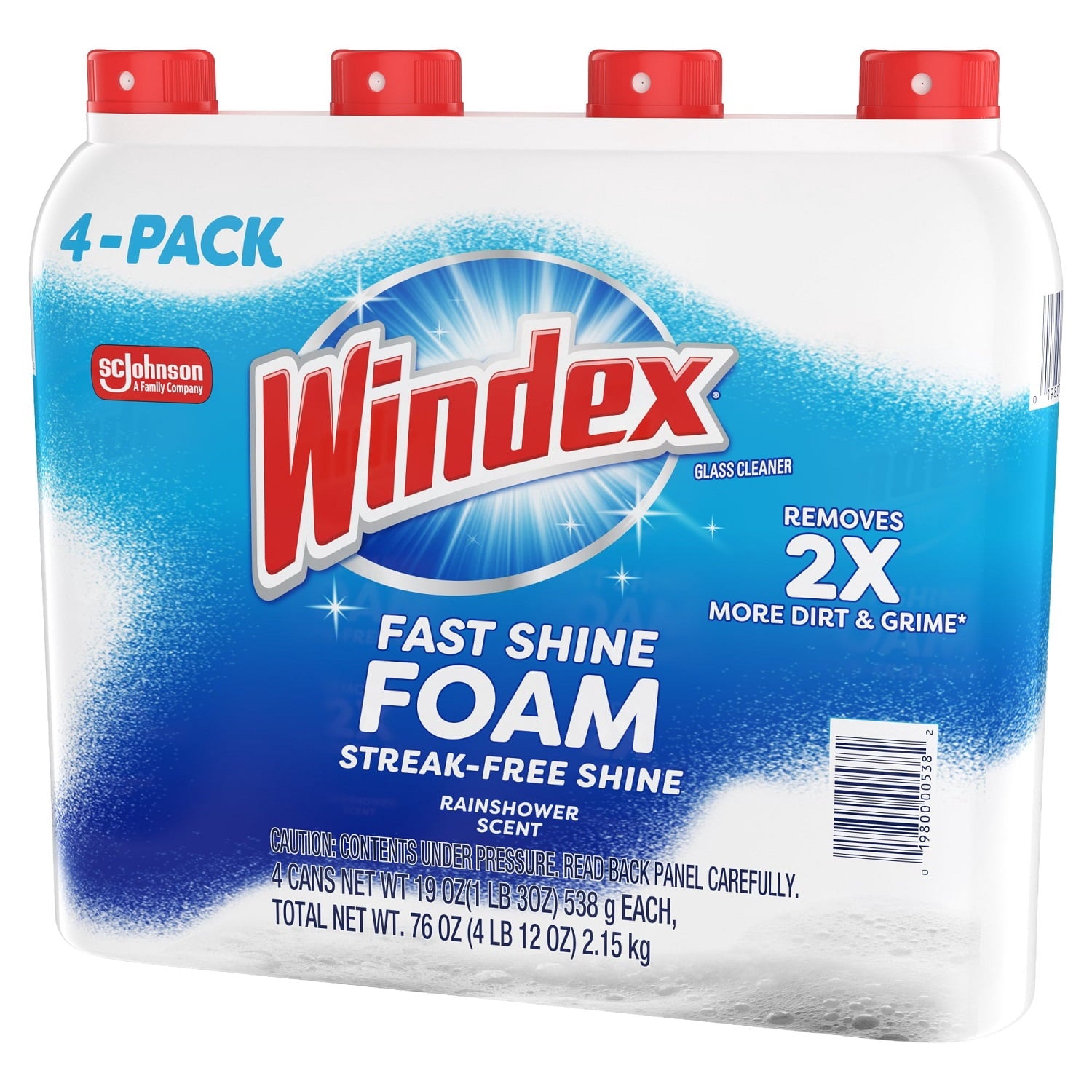 Windex Fast Shine Foam Glass Cleaner - Rainshower Scent, 19 Ounce (Pack of 4)