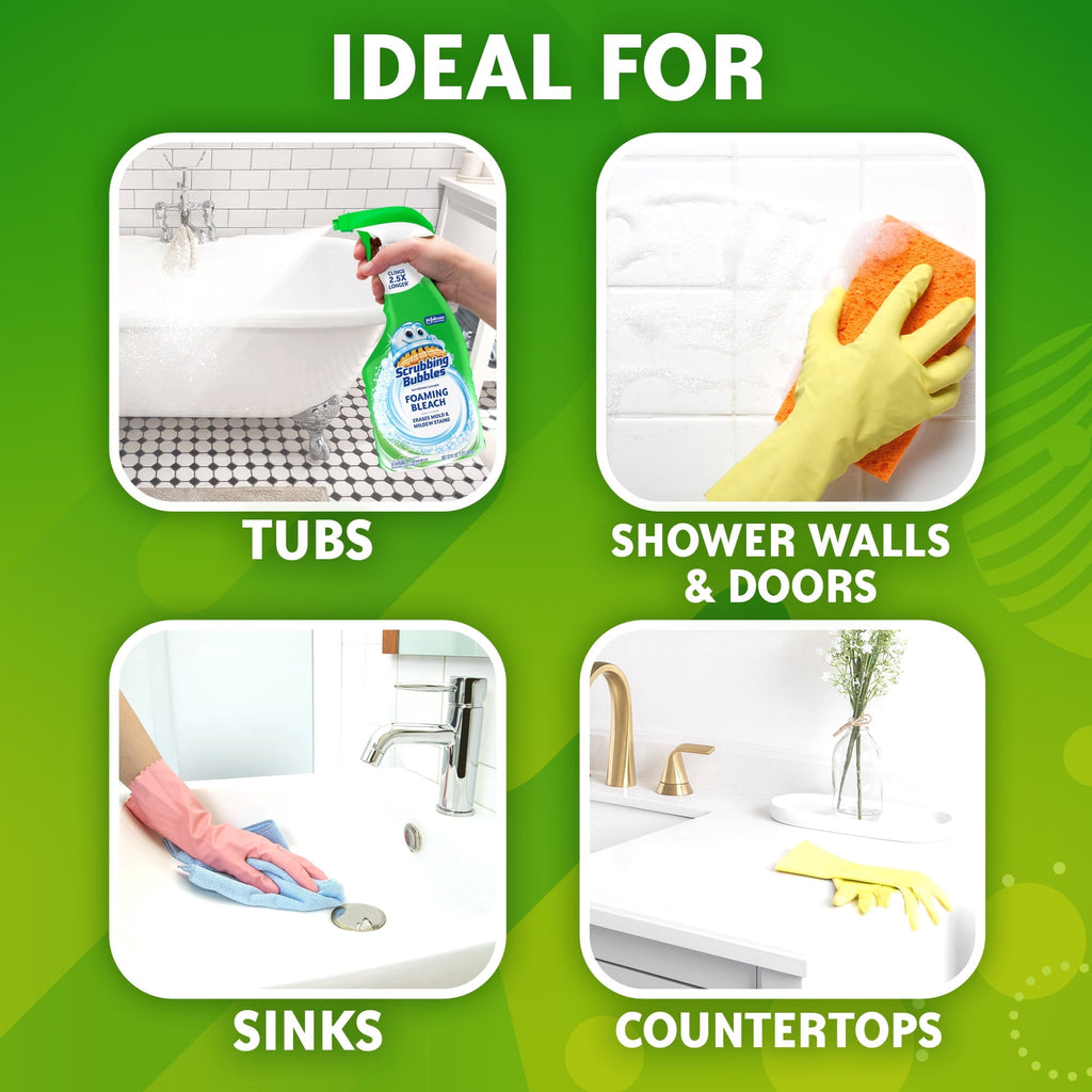 Scrubbing Bubbles Foaming Bleach Bathroom Shower & Tub Cleaner Spray - Mold & Mildew Stain Remover, 32 oz (4 pack)