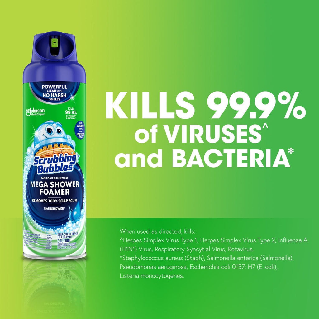 Scrubbing Bubbles Mega Shower Aerosol - Disinfectant Spray, Rainshower Scent, 20 oz, Pack Of 2.