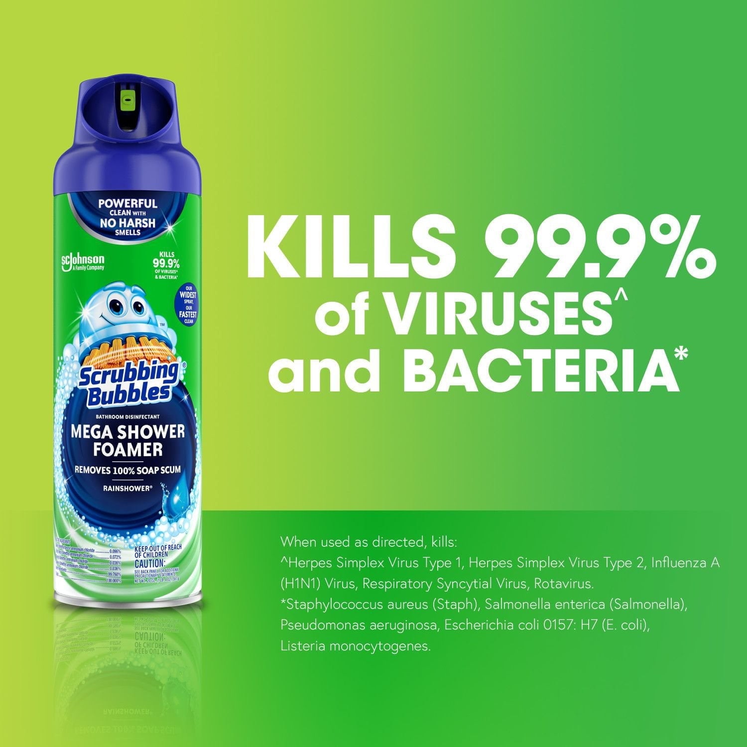 Scrubbing Bubbles Mega Shower Aerosol - Disinfectant Spray, Rainshower Scent, 20 oz, Pack Of 2.