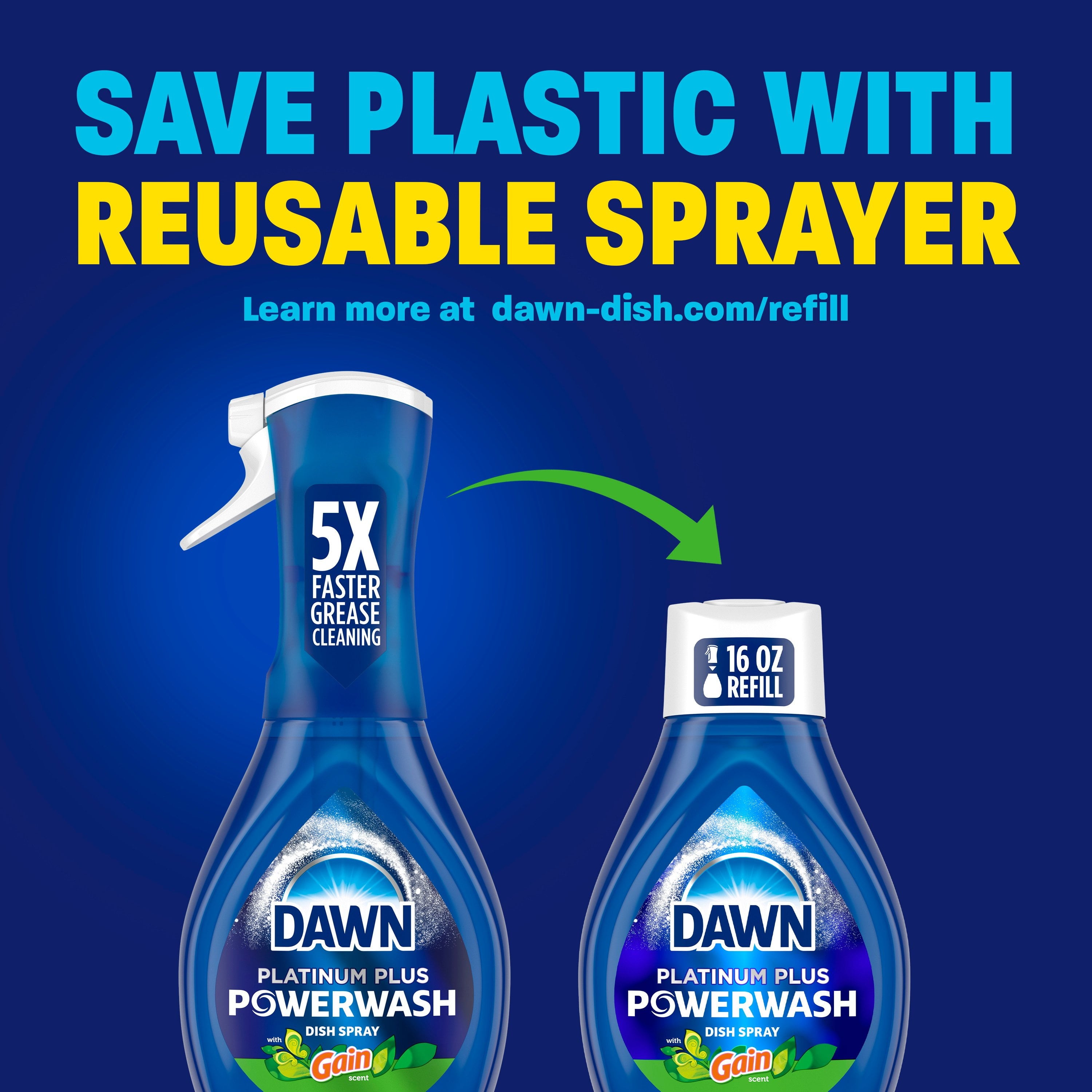 Dawn Powerwash Spray - Dish Soap, Dishwashing Liquid, Gain Original, 1 Starter Kit, 16 Fl Oz