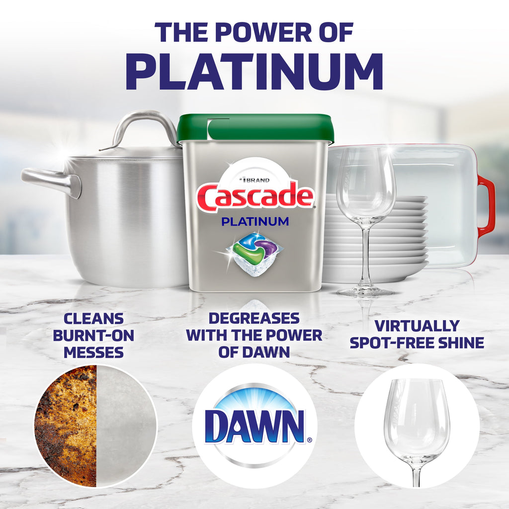 Cascade Platinum Dishwasher Pods - Action Pacs Dishwasher Detergent, Dishwasher Tabs, Lemon, 14 Count