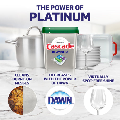 Cascade Platinum Dishwasher Pods - Action Pacs Dishwasher Detergent, Dishwasher Tabs, Lemon, 14 Count