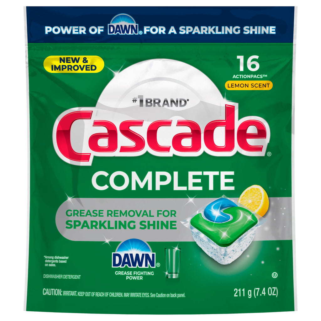 Cascade Complete Action Pacs - Dishwasher Detergent, Lemon, 16 Count