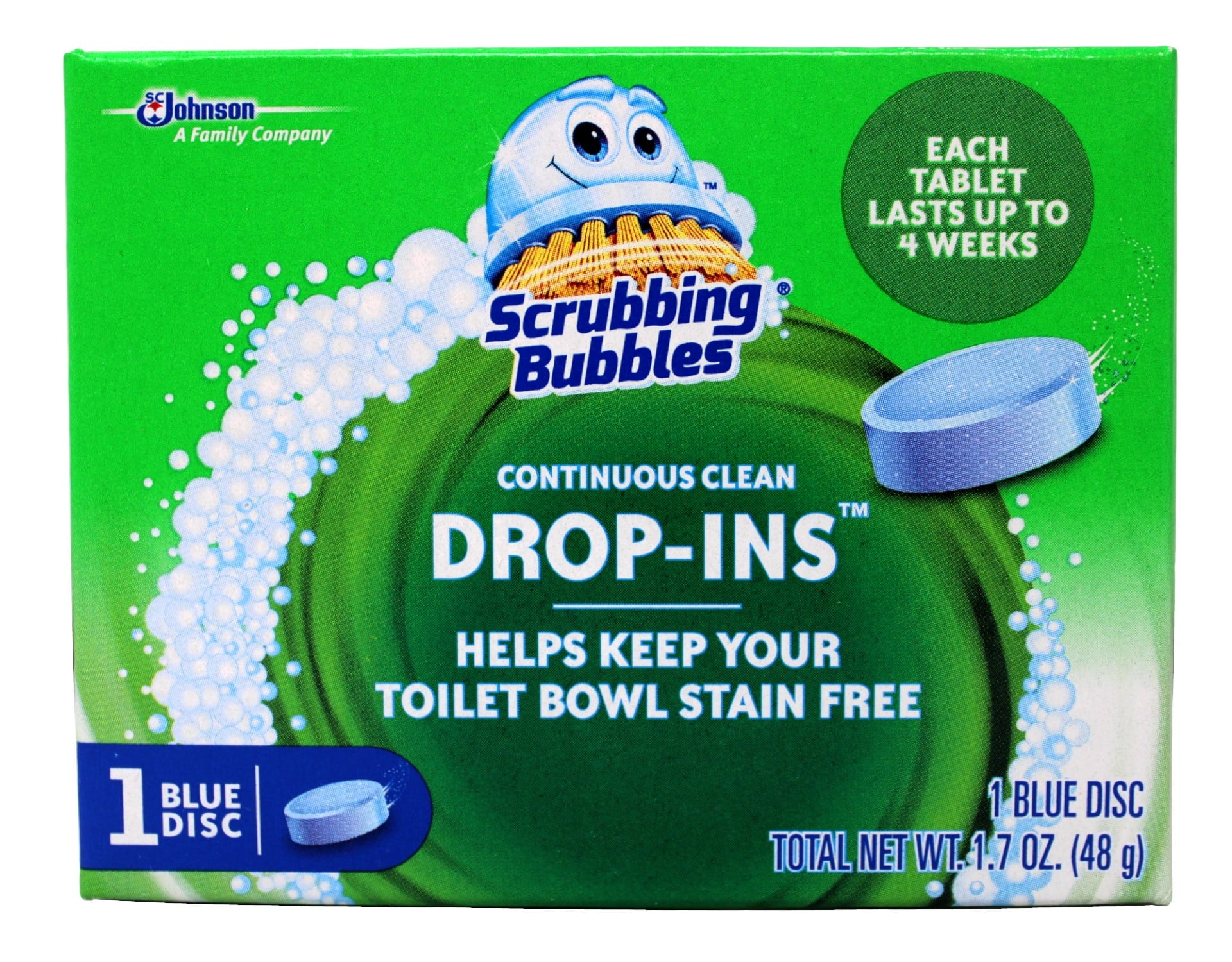 Scrubbing Bubbles Continuous Clean Drop-Ins - One Toilet Bowl Cleaner Tablet Lasts Up to 4 Weeks - 1 Blue Disc, 1.7 oz, - 2 Pack
