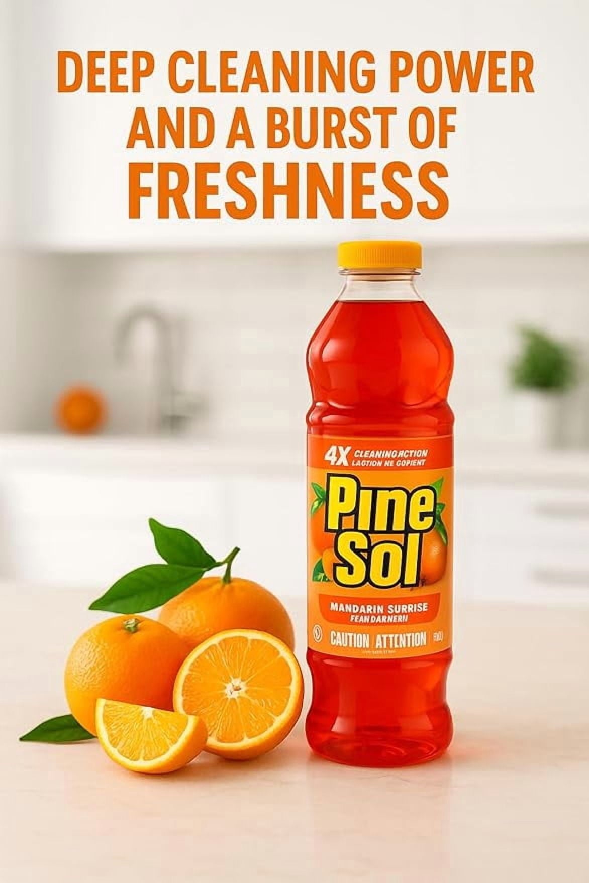 Pine-Sol Multi-Surface Cleaner - 4X Cleaning Action, 828 mL, Mandarin Sunrise, (4 Pack)