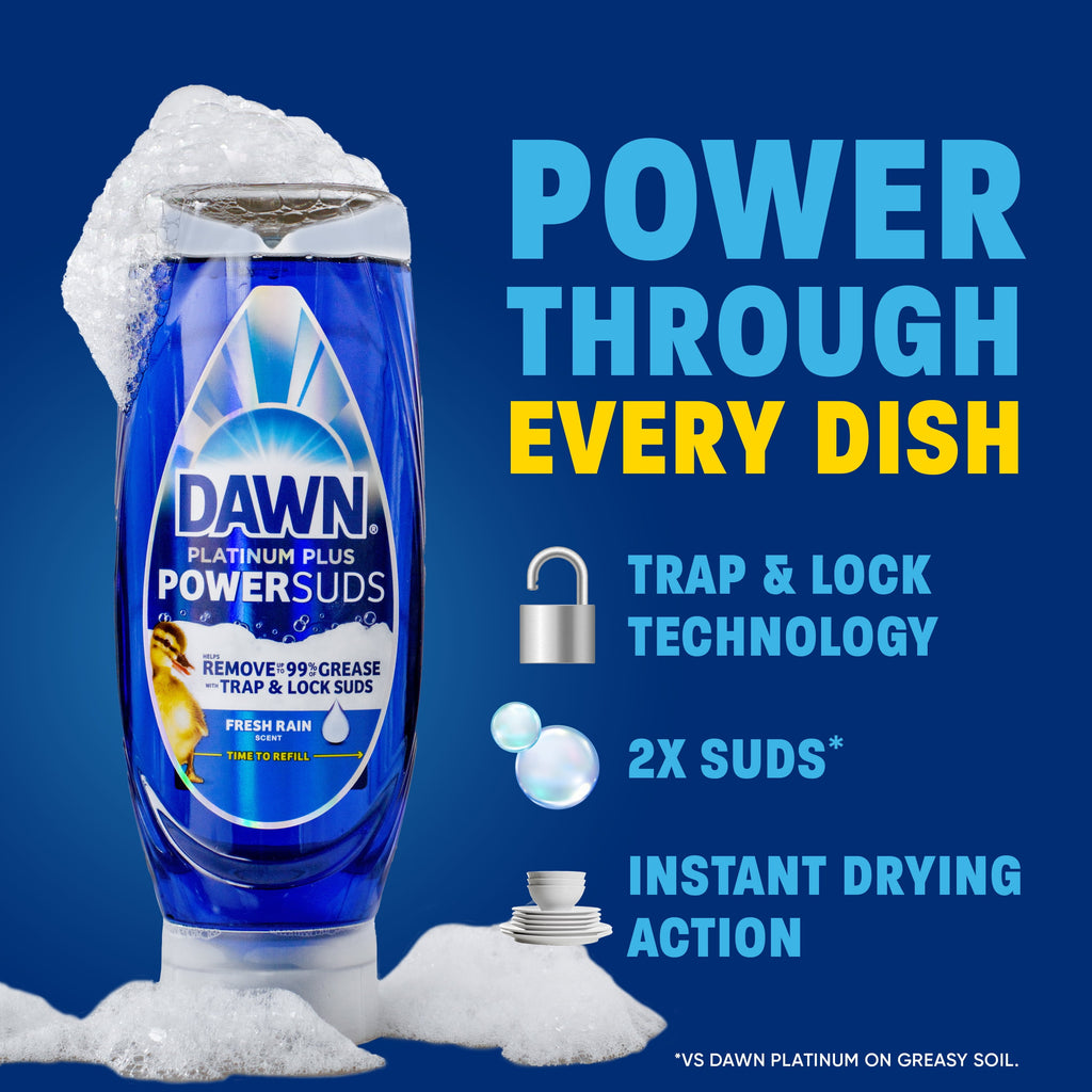Dawn Platinum Plus PowerSuds Liquid Dish Soap - 17.4 oz. EZ-Squeeze Bottle
