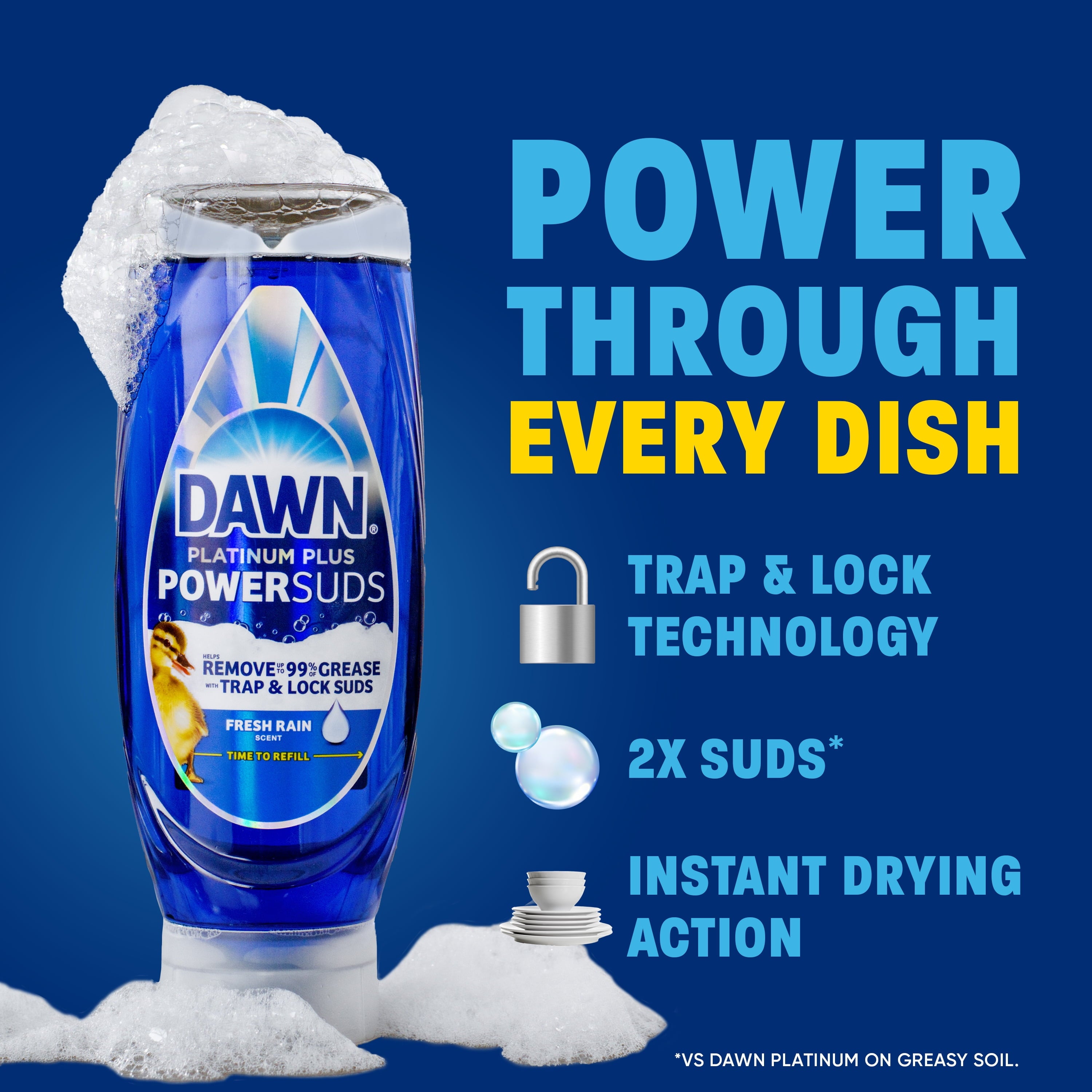 Dawn Platinum Plus PowerSuds Liquid Dish Soap - 17.4 oz. EZ-Squeeze Bottle
