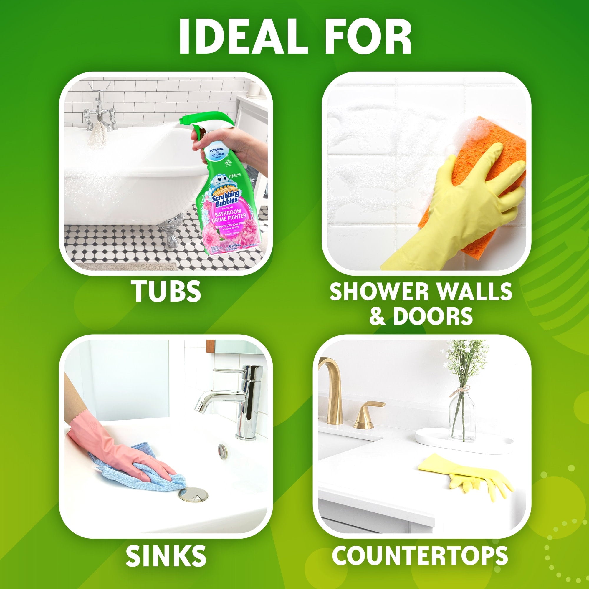 Scrubbing Bubbles Disinfectant Bathroom Shower & Tub Cleaner Grime Fighter Spray - Floral Fusion, 32 oz