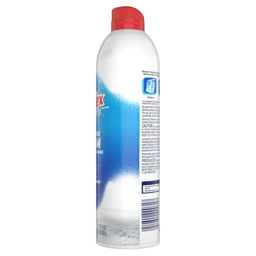 Windex Fast Shine Foam Glass - Window, and Mirror All-Purpose Cleaner, No-Drip Aerosol Cleaning Spray, 19 oz