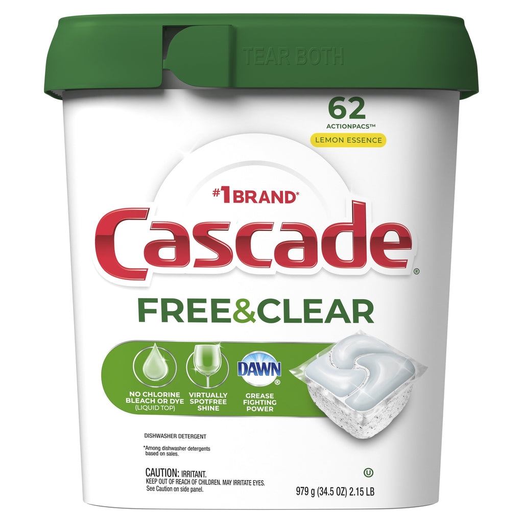Cascade Free & Clear Action Pacs - Dishwasher Detergent, Lemon Essence, 62 Count