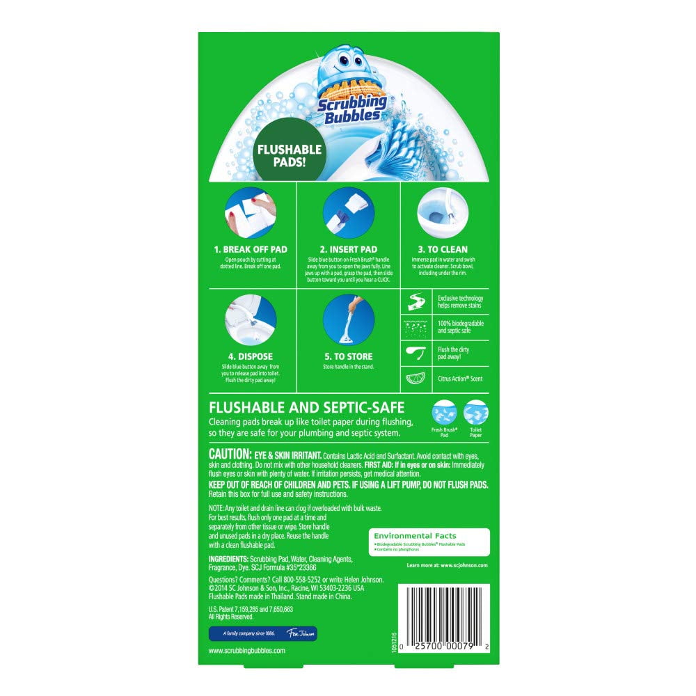 Scrubbing Bubbles Fresh Brush Toilet Bowl Cleaning System Starter Kit - Stain Removing, Citrus Action Scent, Includes: Wand + 4 Refills + 1 Stand