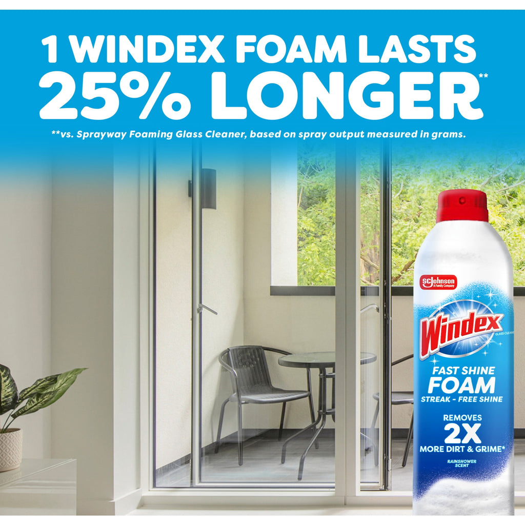 Windex Fast Shine Foam Glass - Window, and Mirror All-Purpose Cleaner, No-Drip Aerosol Cleaning Spray, 19 oz
