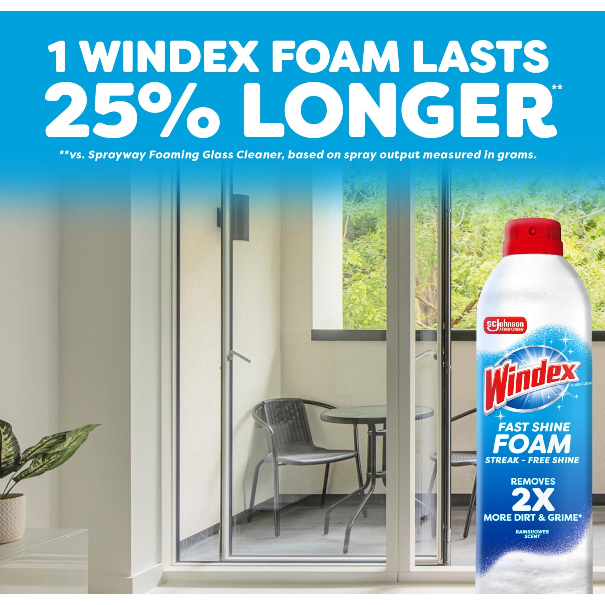 Windex Fast Shine Foam Glass - Window, and Mirror All-Purpose Cleaner, No-Drip Aerosol Cleaning Spray, 19 oz