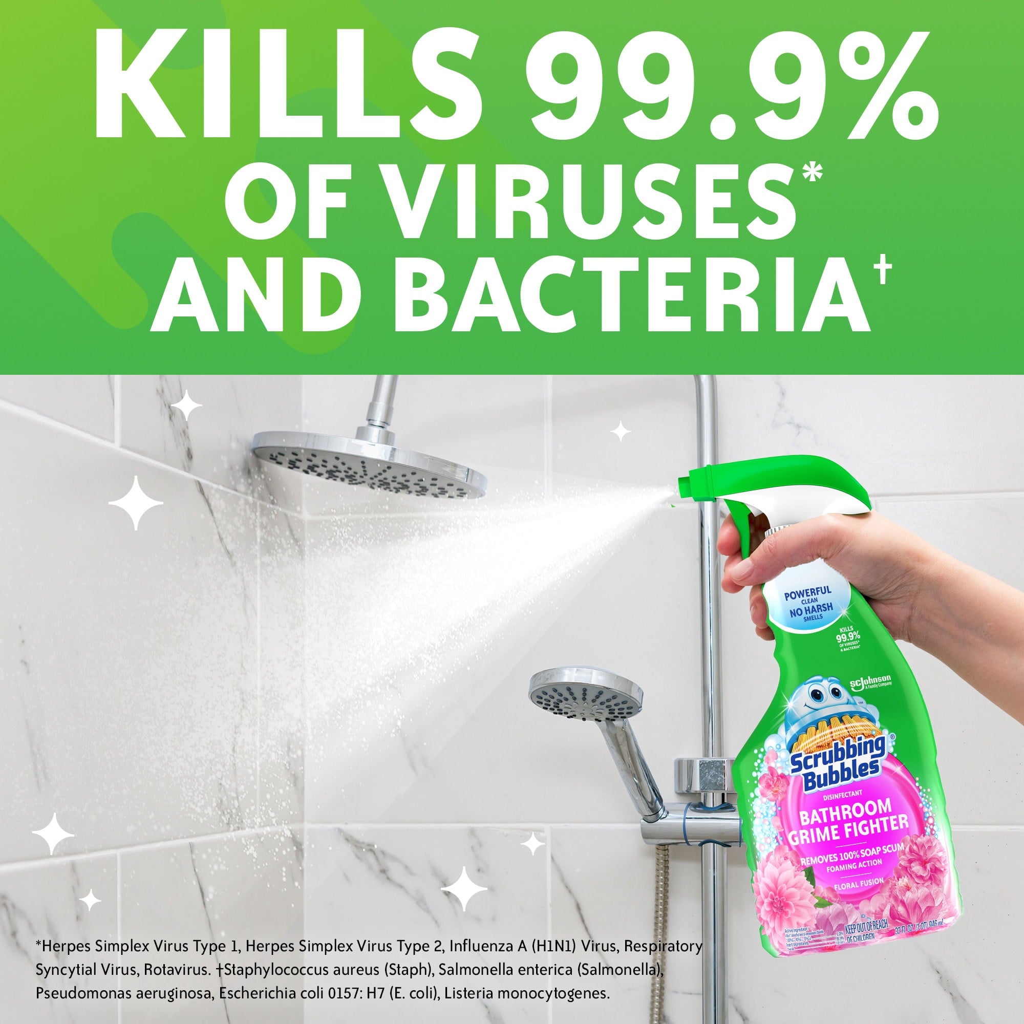 Scrubbing Bubbles Disinfectant Bathroom Shower & Tub Cleaner Grime Fighter Spray - Floral Fusion, 32 oz