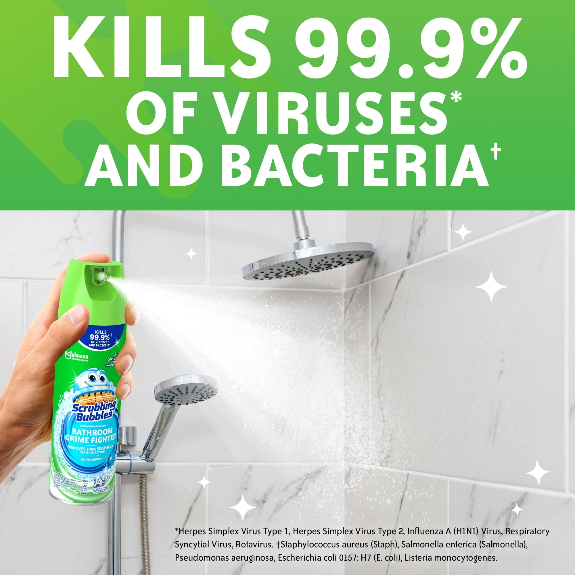 Scrubbing Bubbles Disinfectant Bathroom Shower & Tub Cleaner Grime Fighter Aerosol Spray - Rainshower, 20 oz