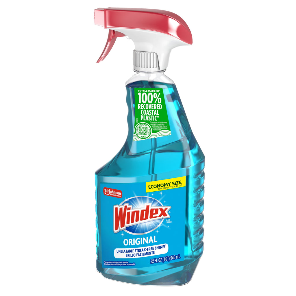 Windex Glass - Window, and Mirror Cleaner, Original Blue, Spray Bottle, 32 fl oz.