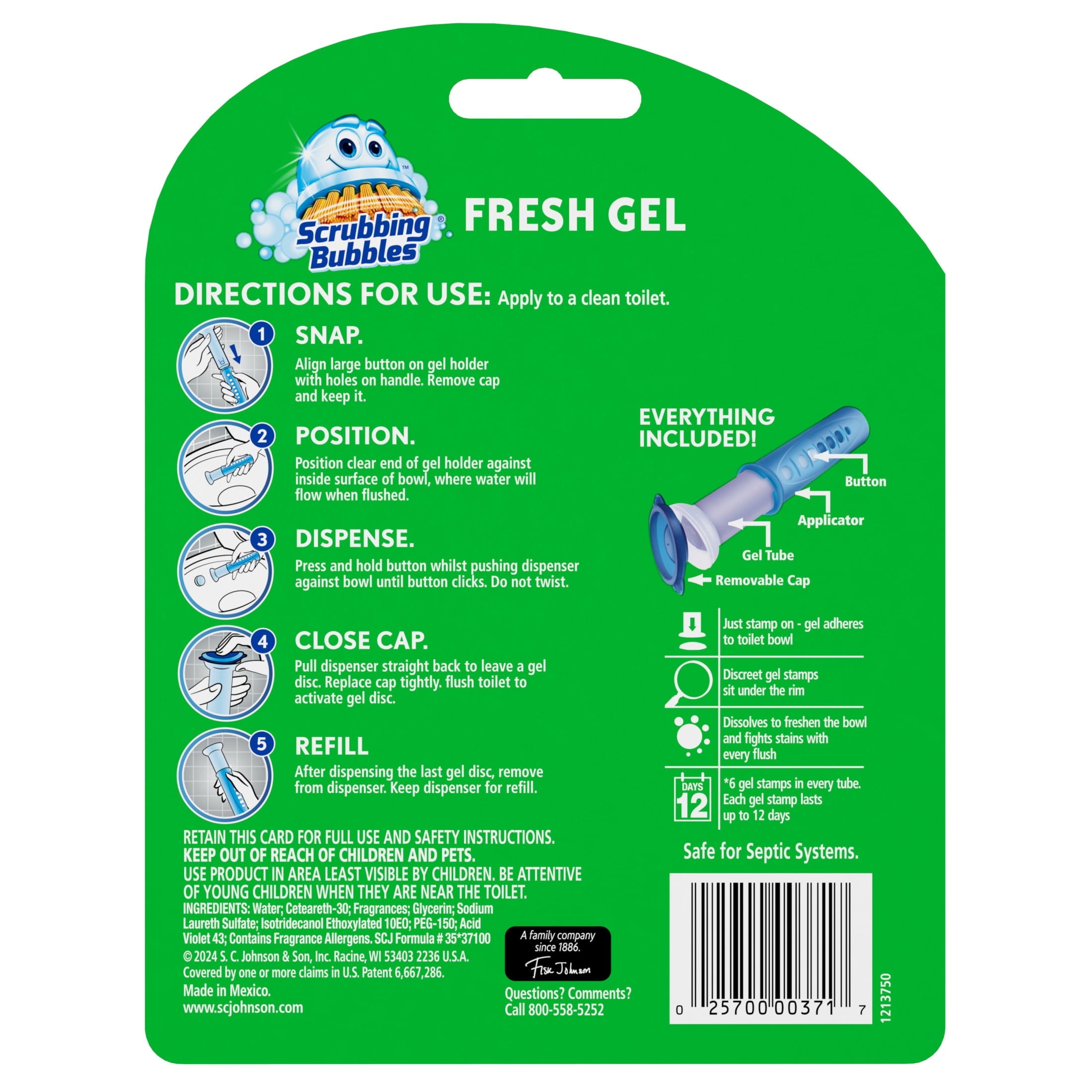 Scrubbing Bubbles Fresh Gel Toilet Cleaning Stamp - Floral Fusion, Dispenser with 6 Gel Stamps, 1.34 oz