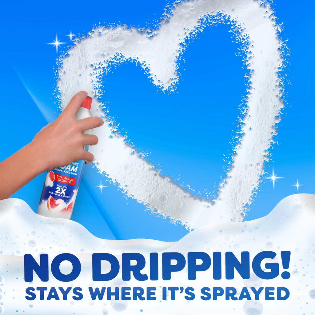 Windex Fast Shine Foam Glass - Window, and Mirror All-Purpose Cleaner, No-Drip Aerosol Cleaning Spray, Grapefruit, 19 oz