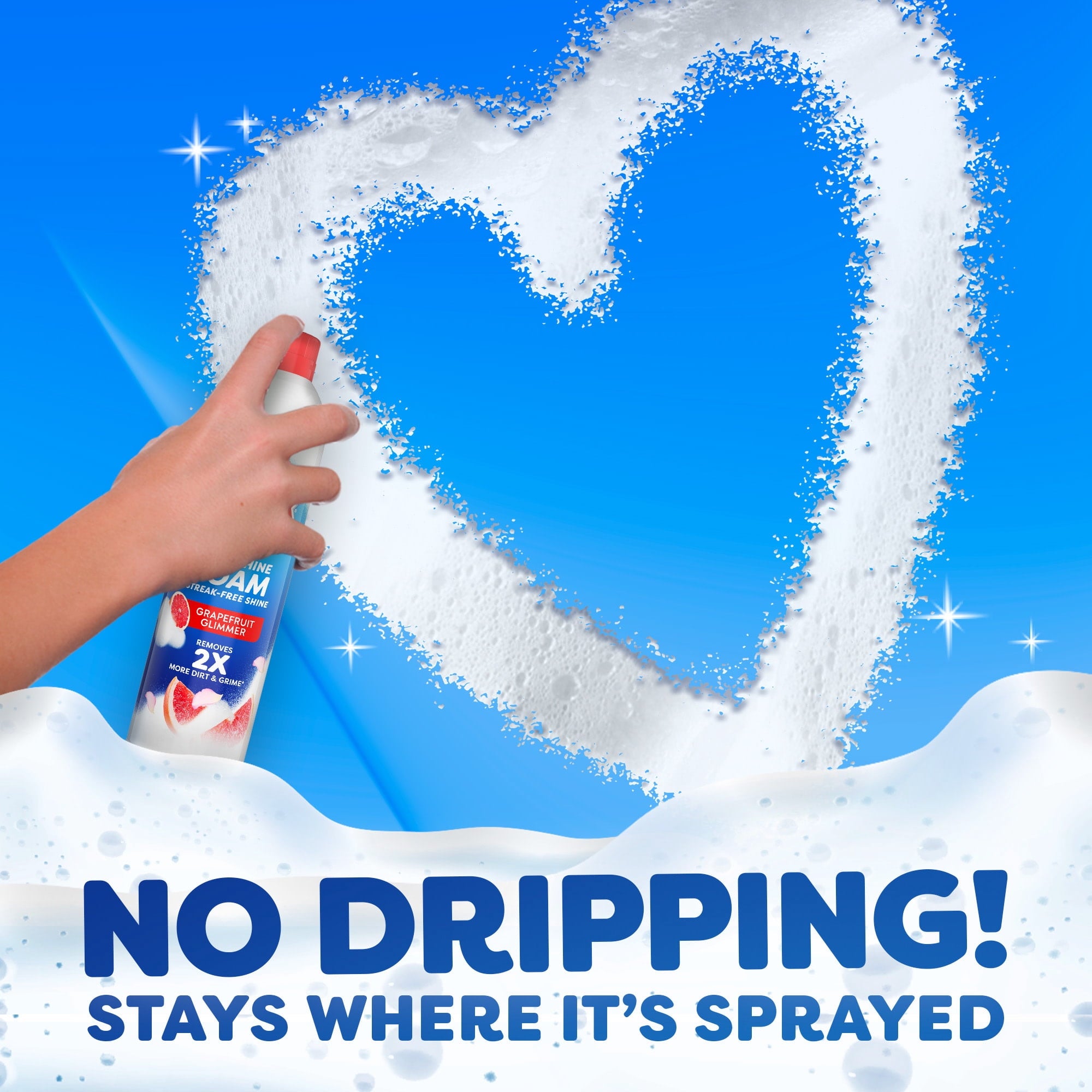 Windex Fast Shine Foam Glass - Window, and Mirror All-Purpose Cleaner, No-Drip Aerosol Cleaning Spray, Grapefruit, 19 oz