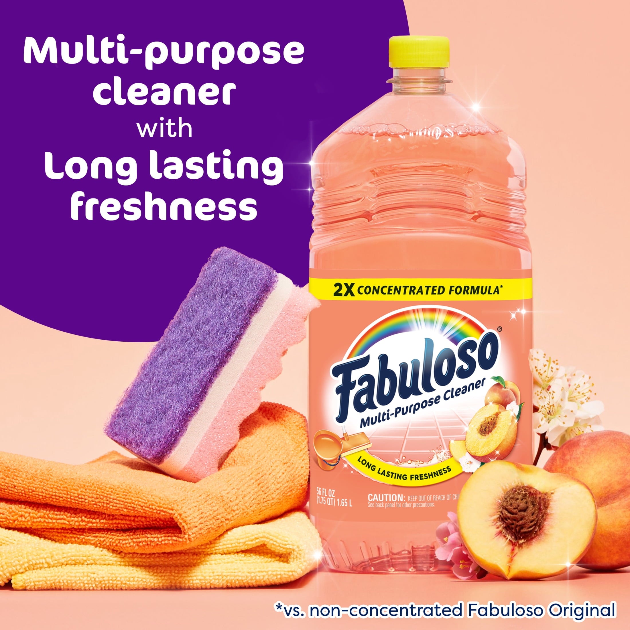 Fabuloso 2X Multi-Purpose Cleaner - No Rinse Floor Cleaner, Peach Scent, 56 fl oz