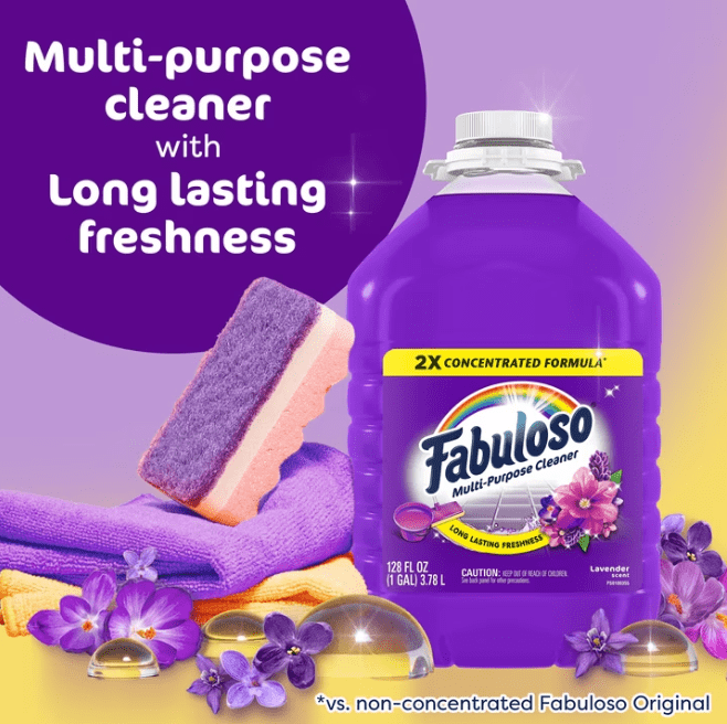 Fabulos 2X Multi-Purpose Cleaner - No Rinse Floor Cleaner, Lavender Scent, 128 fl oz